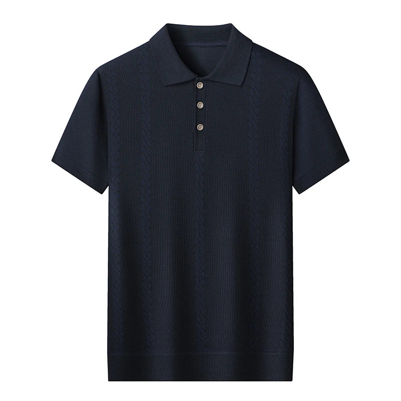 Mens Knit Polo Shirts Short Sleeve Textured Polo Shirt Casual Business Collared Button Shirts