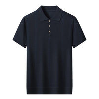 Mens Knit Polo Shirts Short Sleeve Textured Polo Shirt Casual Business Collared Button Shirts