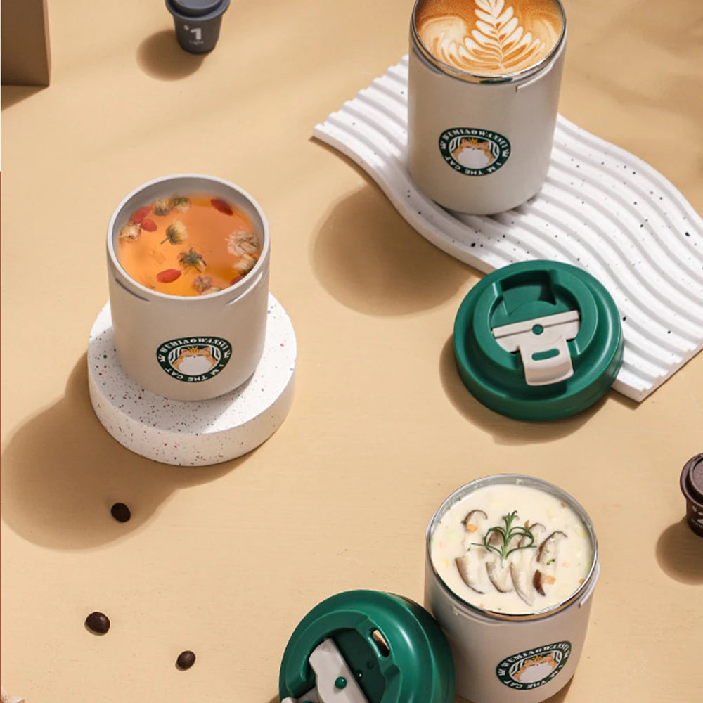 Stainless Steel Coffee Mug Double Layer Cup with Lid Water Cup Portable Cartoon Mug Gift Temperature Portable Vacuum Flasks Cup