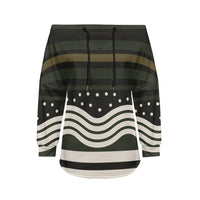 Trendy Off-Shoulder Sweatshirts with Striped & Polka Dot Patterns Drawstring Casual Loose-Fit Top for Women Casual Streetwear