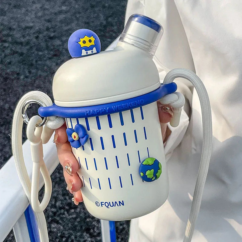 Cartoon Cute Stainless Steel Insulation Water Bottle Outdoor Double Drink Thermos Cup Portable Children Vacuum Straw Thermal Cup