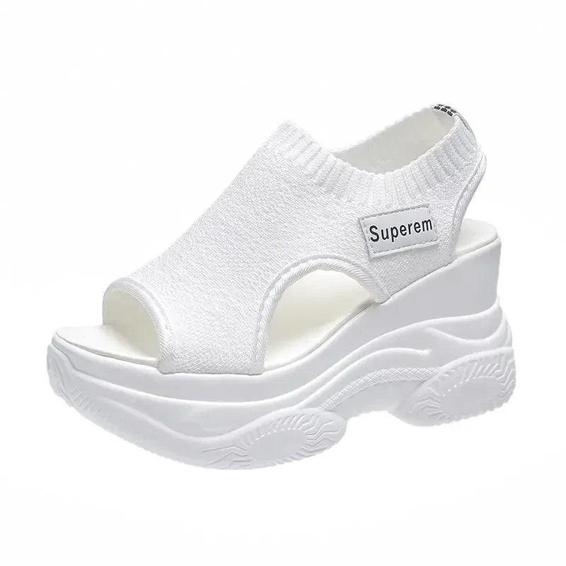 Sandals Women Summer Korean Version Fish Mouth Shoes Fashion Knitting Mesh Breathable Wedge Platform Sport Sandals Shoes Casual