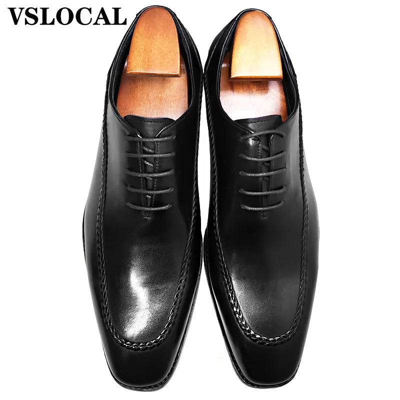 Luxury Men Leather Shoes Lace Up Pointed Toe Weaving Decoration Black Oxfords Mens Dress Shoes Wedding Office Shoes Men
