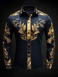 New Orange Bottom Geometric Diamond Wings Printed Men's Long Sleeve Shirt with Collar and Satin Shirt Clothing