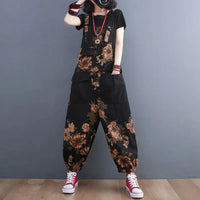 Women's Nine Split Jeans Overalls, Casual Female Print Jumpsuit, Loose Bloomers, Oversized Rompers, Suspenders, Fashion, Spring,