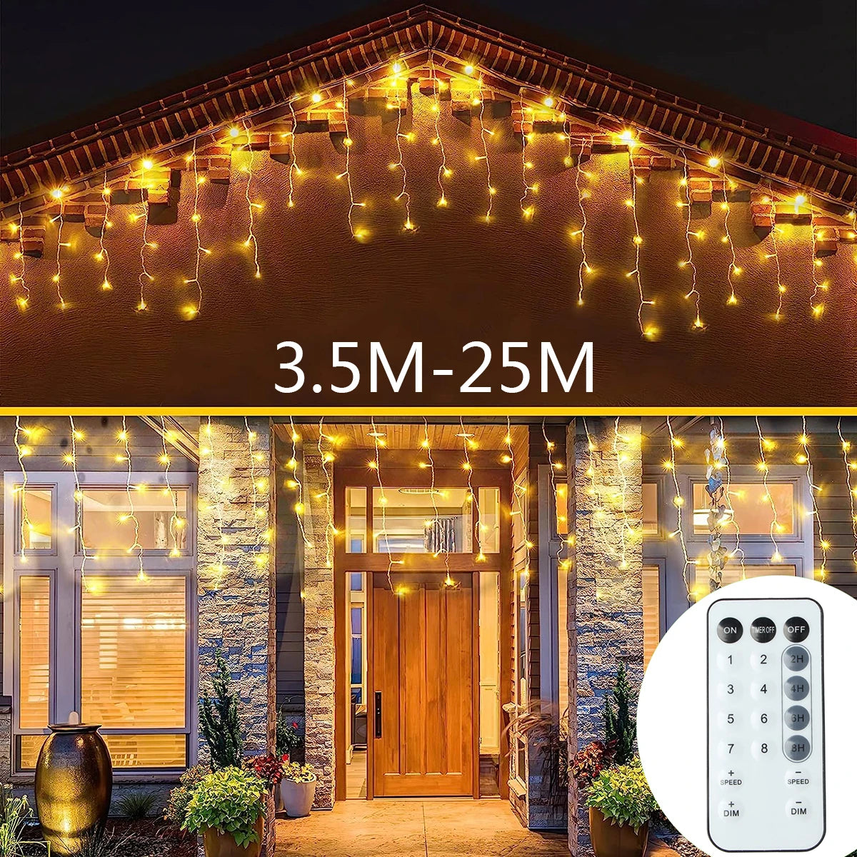 25M Icicle String Lights LED Fairy Lights Christmas Garland With Remote Control For New Year Party Wedding Garden Terrace Decor