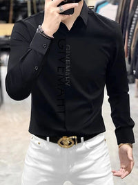 Spring And Summer Letter Shirt for Men Cotton Long Sleeve Casual Shirts Fashion Luxury Social Business Dress Shirts