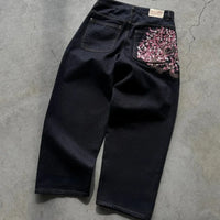 Embroidery Baggy Jeans Men Clothing Street Harajuku Hip Hop Vintage Black Jeans for Men Casual Wide-leg Mens Jeans Pants