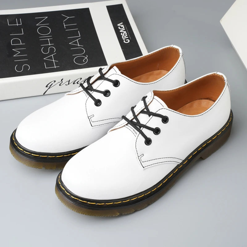 Leather  Boots ex Low Top 3 Hole Briti Sle round Toe Versatile Couple oes Casual Wear for Men And Women