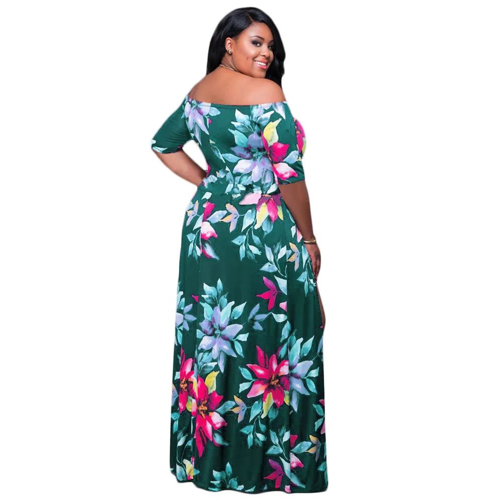 Plus Size XL-5XL Summer Long Maxi Dress Women Short Sleeve Floral Print Night Club Party Bandage Street Dresses Vestidos GL5005