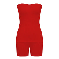 Sexy Solid Slim Suit For Women Fashion Strapless Side Split Top Elastic Waist Package Hip Shorts Two Piece Set 2026 Summer New