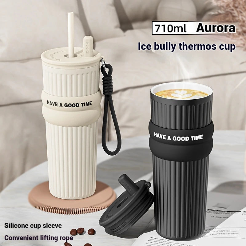 2025 New In Stock Large Capacity Simple And Convenient Straw Insulated Cup Office Coffee Cup Portable Accompanying Car Cup