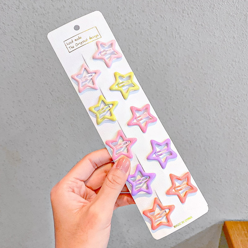 10pcs/set Cute Colorful Star Waterdrop Shape Hair Clips For Girls Children Lovely Hair