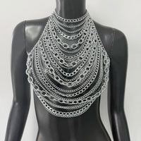 New Variety Of Body Chain Temperament White Pearl Suspender Silver Chain Top Metal Layered Fashionable Women's Clothing