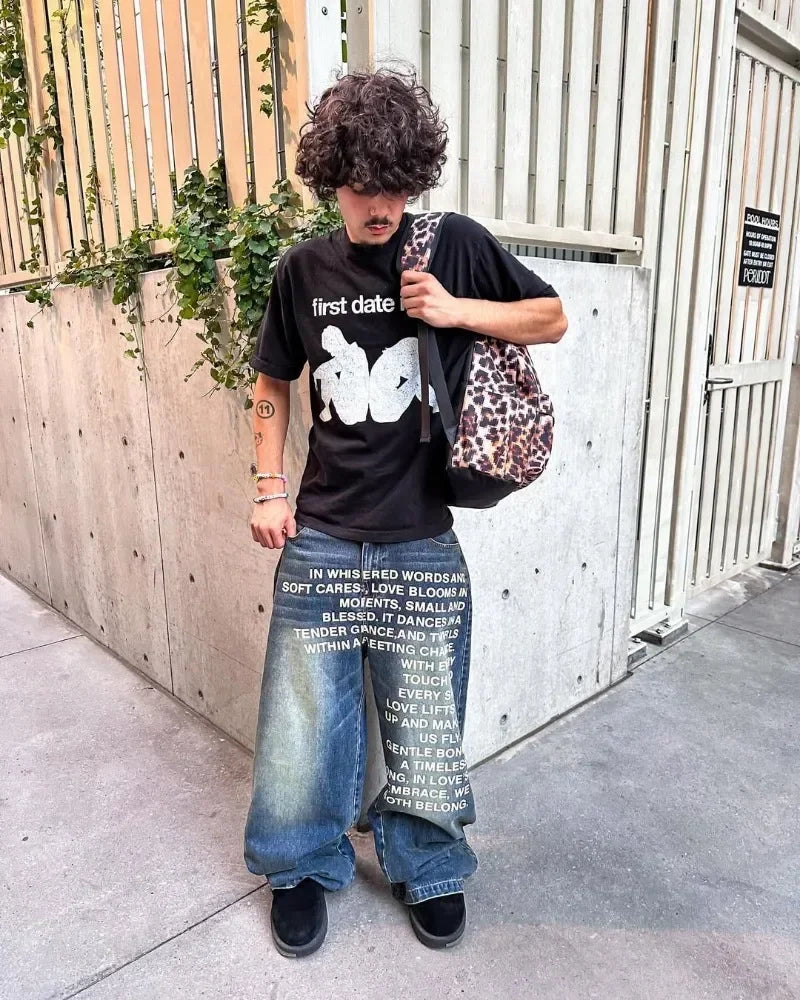 Y2K New Fashion Retro Letters Washed Oversized Jeans Men's and Women's Harajuku Hip Hop Gothic Casual Joker High Street Pants
