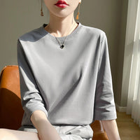 Spring And Summer New White Mercerized Cotton Short Sleeve T-Shirt Feminine Joker Cotton Cropped Sleeve Bottoming Shirt