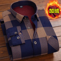 Autumn and Winter Men's Long-sleeved Fleece Shirt Thermal Shirt Plaid Jacket Clothes Men's Clothing Streetwear Men Shirts