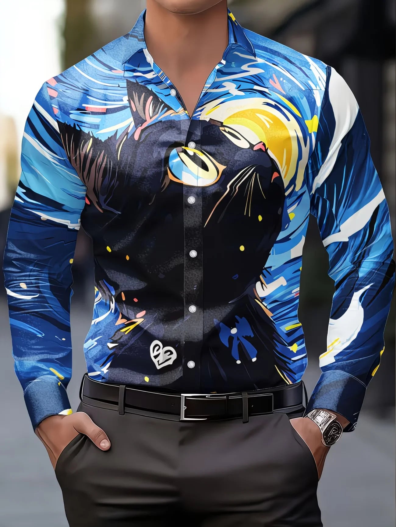 New Van Gogh Starry Sky Sunflower 3D Printed Men's Long Sleeve Shirt with Collar Art Style Shirt Clothing