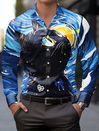 New Van Gogh Starry Sky Sunflower 3D Printed Men's Long Sleeve Shirt with Collar Art Style Shirt Clothing