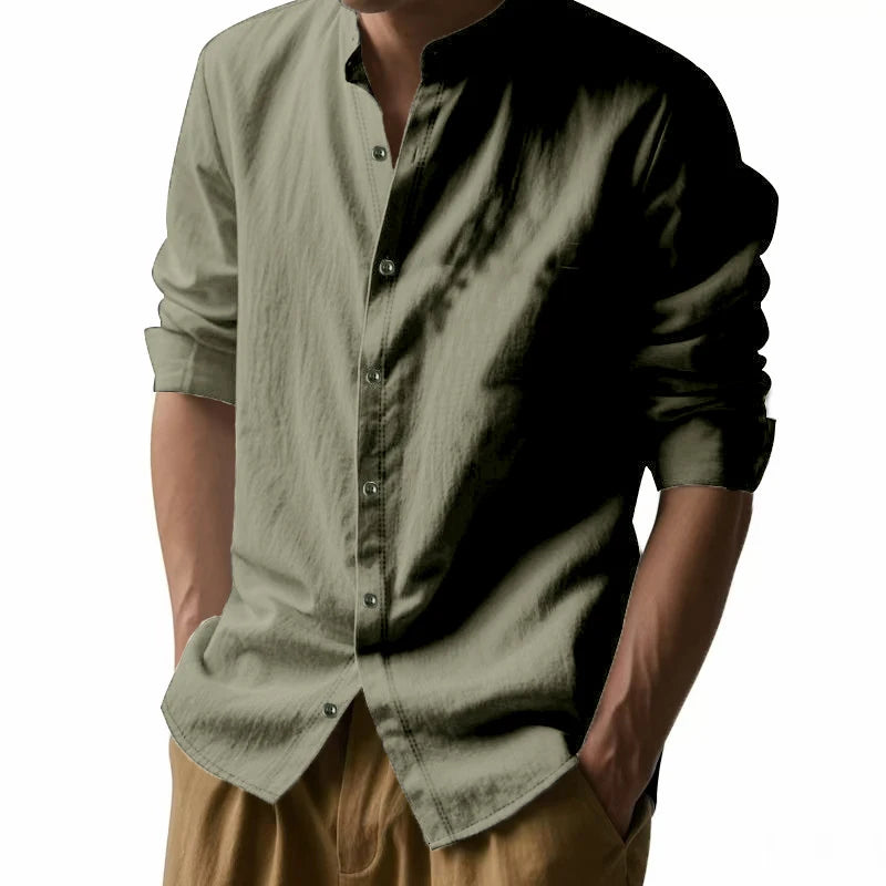 Mens Casual Long Sleeve Cotton Shirts Buttons Down Solid Plain Sleeve Summer Beach Shirts Lightweight Streetwear
