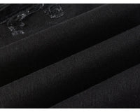 Fashionable new men's jeans, washed, nostalgic, elastic, slim fit, perforated, patchwork patch, black jeans, high street designe