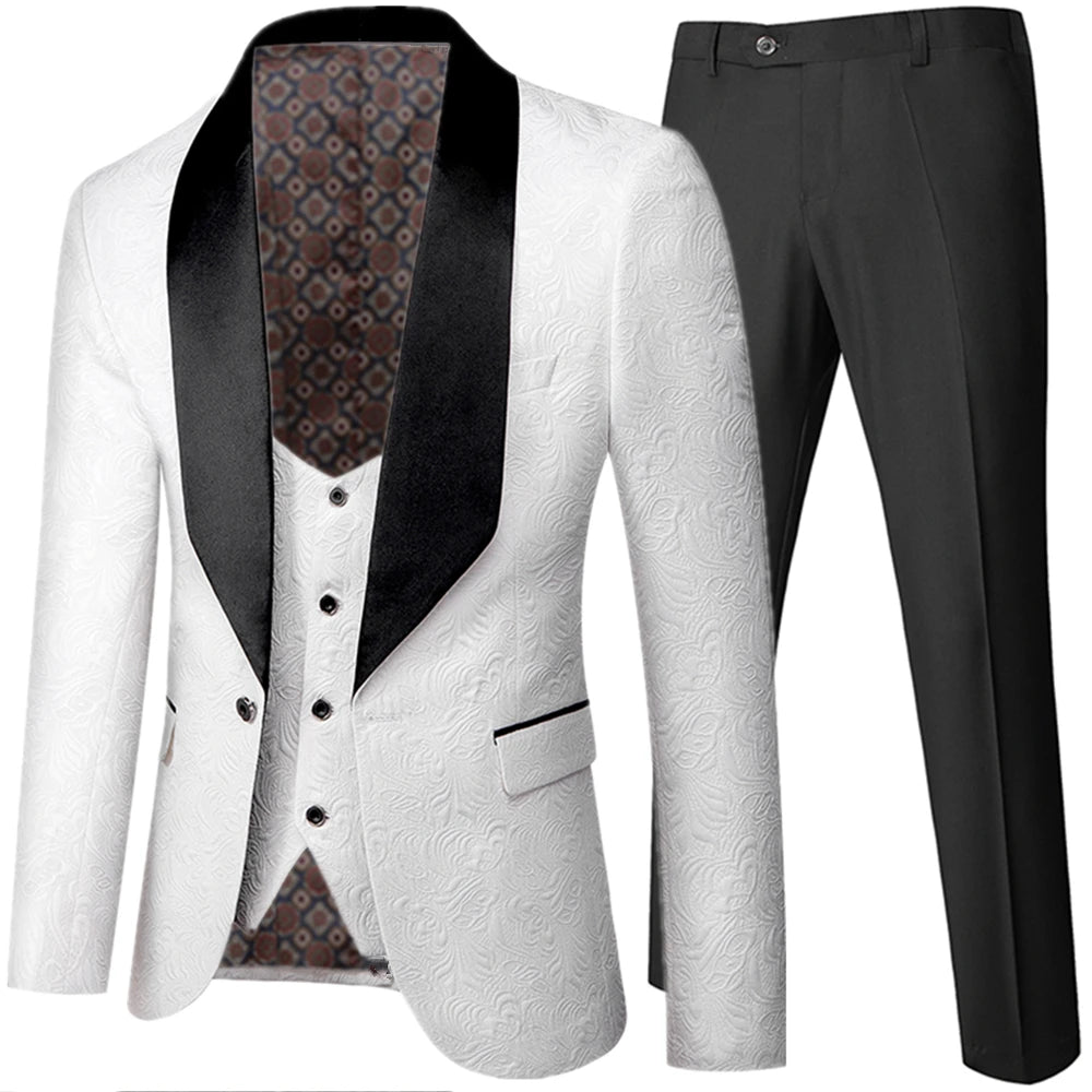 Banquet Feather Embossing Process Designer Blazer Jacket Pants Vest / Men's 2023 New Suit Coat Waistcoat Trouser 3 Piece Set