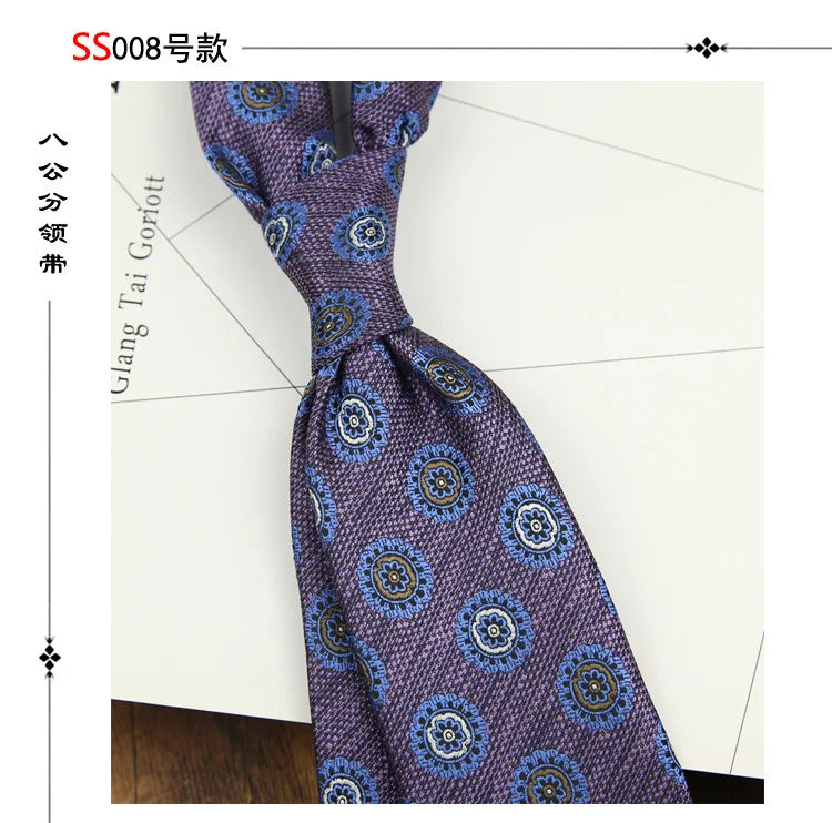 2024 New Brown Polyester Jacquard Men's Neckties 8CM Striped Dots Plaid Business Formal Neck Ties Wedding Party Suit Cravat Gift