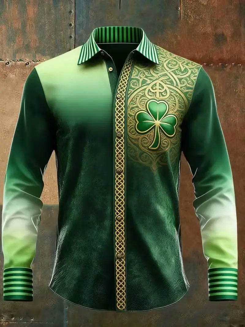 New light luxury palace style iris flower shirt 3D printed men's long sleeved shirt single breasted slim fit top