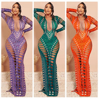 2023 New Hollow Out Beach Long Dress Sexy women See Through Bikini Swimwear Bathing suit Cover-ups Beach Wear Female