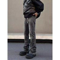 American high street washed black jeans for men stylish and straight cut slim fit elastic micro flared pants