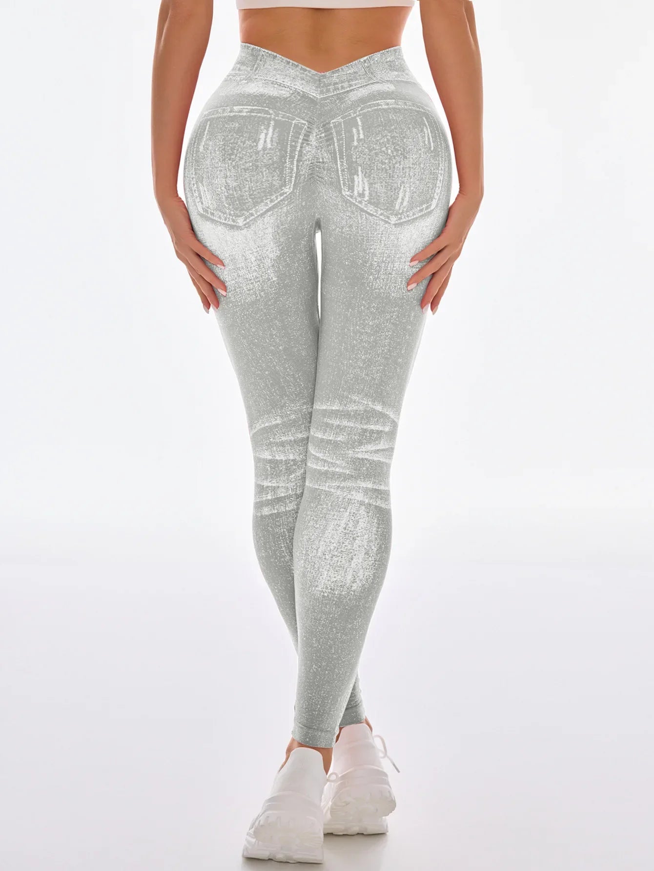 Women's Gym Printed Yoga Tight Pants Seamless High Waist Perforated Fake Pocket Tight Pants Yoga Fitness Pants