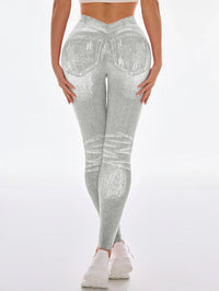 Women's Gym Printed Yoga Tight Pants Seamless High Waist Perforated Fake Pocket Tight Pants Yoga Fitness Pants
