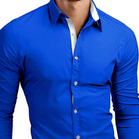 Business Dress Men Shirt Contrast Color Single-breasted Turn-down Collar Bright White Male Shirt for Work