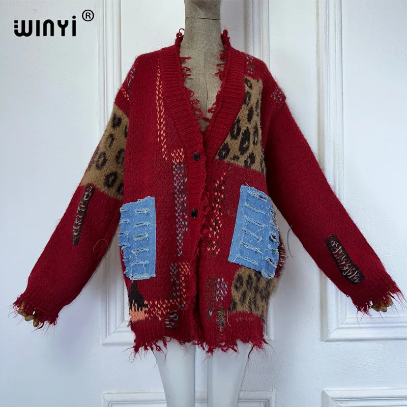 WINYI Make old holes and knit winter cardigan woman kimono party dress vintage abaya dubai luxur winter outfits for women coat