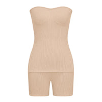 Sexy Solid Slim Suit For Women Fashion Strapless Side Split Top Elastic Waist Package Hip Shorts Two Piece Set 2026 Summer New