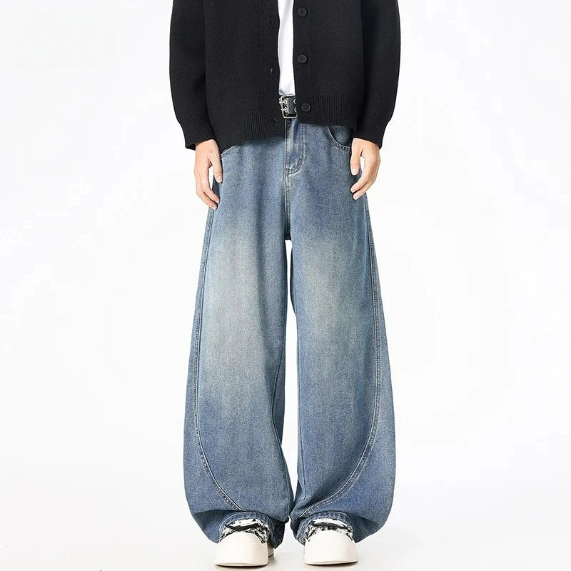 Wide Leg Denim Pants Male Jeans  Loose Cowboy Mopping Trousers Baggy Men's Jeans Fashion Handsome Washed Streetwear Four Seasons
