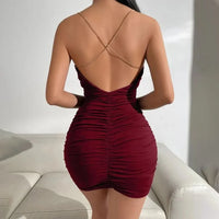 Sexy Women's Bodycon Dress Summer Fashion Backless solid color Sling Strapless Folds Mini Slim Pencil Tank Dresses Party Club