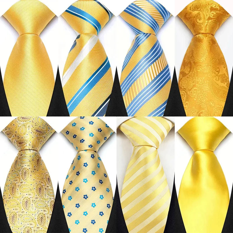 8cm Width Yellow Color Neck Ties For Men Paisley Dots Necktie Handmade Business Formal Tie Suit Accessories Tuxedo Cravat