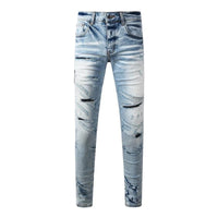 Fashion Top Quality Streetwear Distressed Men's Jeans  Vintage Low Rise Stretch Skinny Button Fly Ripped Hold Pants