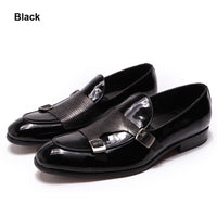 FELIX CHU Brand Patent Leather Mens Loafers Wedding Party Dress Shoes Black Green Monk Strap Casual Fashion Men Slip-On Shoes