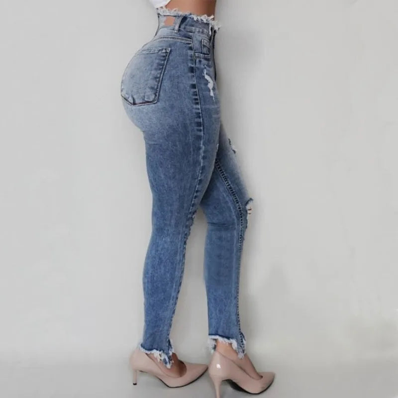 Meqeiss 2023 New Clothes Women Jeans Woman Slim pants Washed Ripped Hole Gradient Long Jeans Denim Sexy Regular Pants