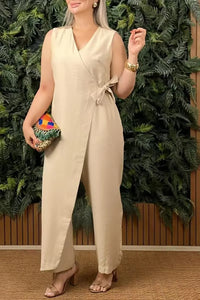 Female Casual Jumpsuit V-Neck Sleeveless Lace-up Jumpsuits For Women Fashion Office Holiday Womens Clothing Jumpsuits Summer New