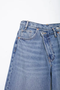 Jeans For Woman New Fashion Asymmetric Design High Waist Wide Leg Trousers Casual Women's Straight Leg Jeans