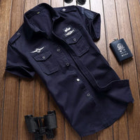 2023 New Mens Military Shirt Men Short Sleeve Cargo Shirts 100% Cotton Casual Solid Shirt Male Pocket Work Shirt