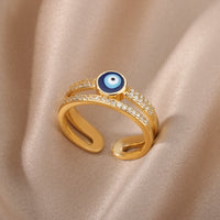 Lucky Turkish Evil Eye Rings For Women Opening Adjustable Stainless Steel Ring 2023 Trend Luxury Wedding Couple Jewelry Gift