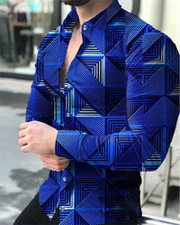 2023 men's party top luxury social men's lapel button shirt 3D printing long-sleeved shirt casual street designer clothing