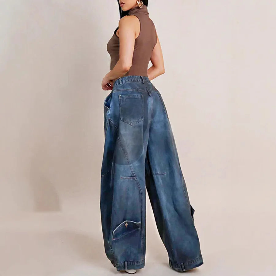 Mom Jeans Wide Leg Pants Women Vintage Denim Loose Trousers Stretch Mid Waist Washed Distressed Floor Length 2025 Streetwear
