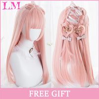 LM Synthetic Black Wig with Long Ponytail Short Straight Wig Lolita Cosplay Party Harajuku Blonde Wig With Bangs for Women