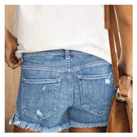 Denim Shorts Women's High Waist Shorts Ripped Hole Washed Fur Lined Leg Openings Sexy Short Jeans Free Shiping Items