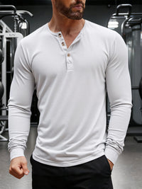 Men's T Shirt Autumn Button Long Sleeve Henley Neck T-Shirt Solid Color Casual Breathable Versatile Tops Fashion Slim T-Shirts